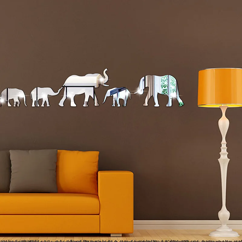 Elephant Mirror wall sticker Home simple decoration Living room TV wall