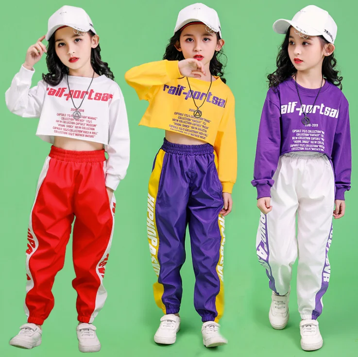 Conjunto de ropa para niñas adolescentes de 8, 10, 12, 14, 16 y 18 años, recortada, pantalones para correr, ropa de Hip de baile de Jazz|set de ropa| - AliExpress