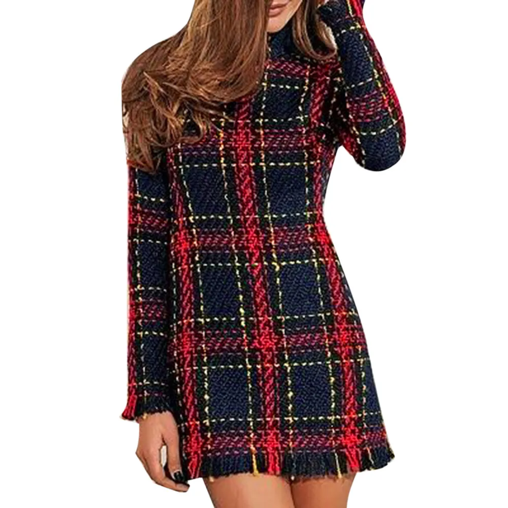 Dress Women's Dress Polyester Dress Women Plaid Sweater High Waist Bodycon Womens Dresses For Celebrations And Parties
