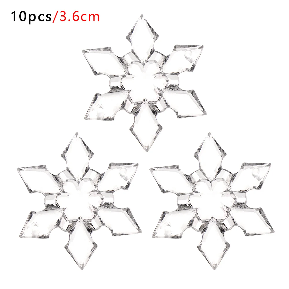 3.6cm-10pcs Merry Christmas Snowflake Shape Clear Crystal Acrylic Rhinestone DIY Gifts Xmas Hanging Pendant Decor Craft Scrapbooking Decor - Color: 3.6cm-10pcs