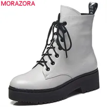 MORAZORA/ г., Новое поступление, женские ботильоны осенне-зимние полусапожки из натуральной кожи женская обувь на платформе на низком каблуке со шнуровкой