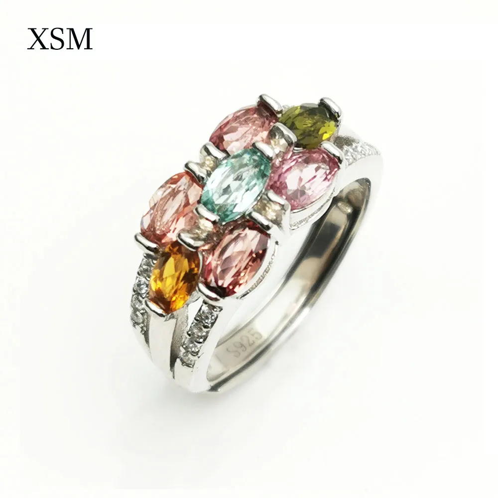 Natural tourmaline 925 sterling silver adjustable ring for women's stylish romantic wedding engagement jewelry Christmas gift