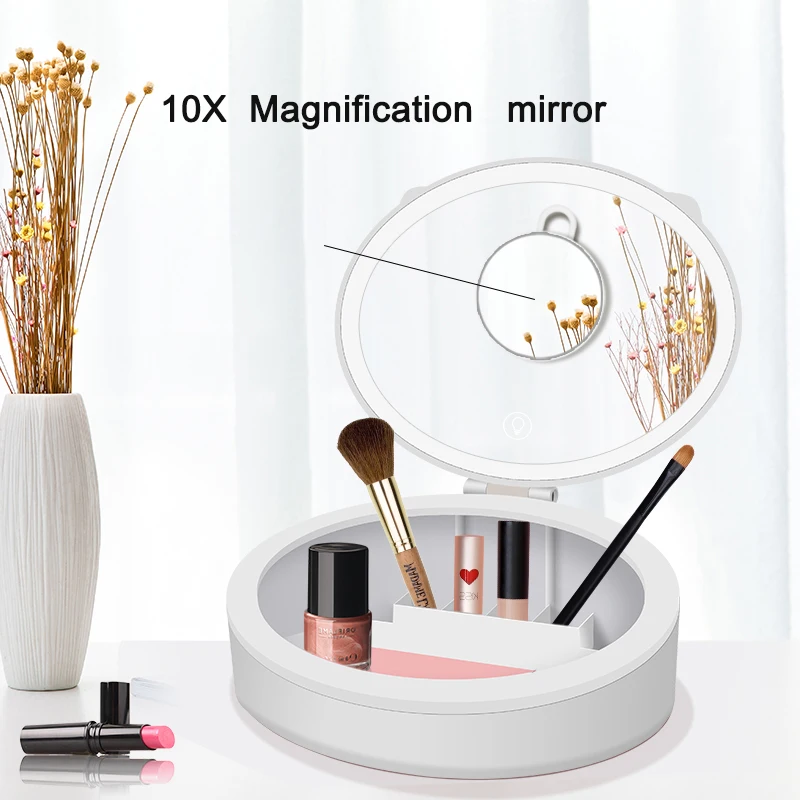  AiLESEN Cute Cat Design LED Desktop Light Mirror Illuminated Foldable Mirror Desktop Make Up Mirror