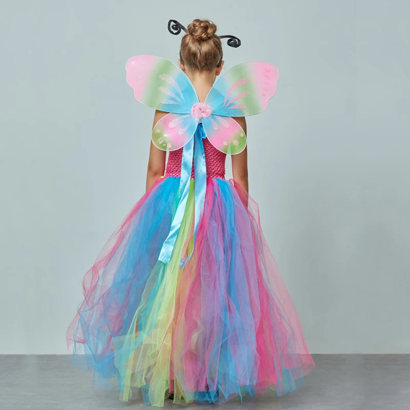 Affordable Rainbow Butterfly Girls Tutu Dress with Wings and Headband Princess Fairy Kids Birthday Party Dress Up Tutu Costume (4)