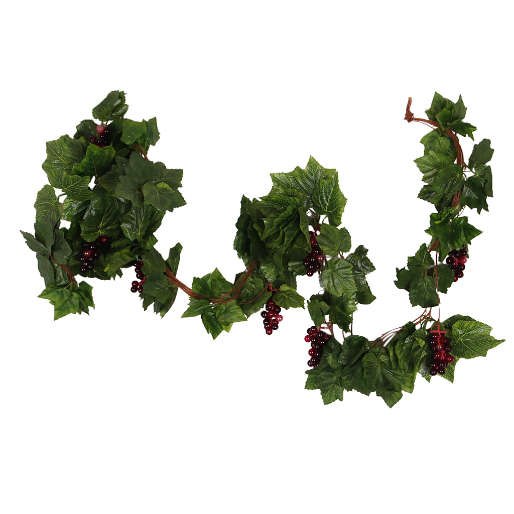 Silk Grape Vine Plastic Grape Fruit Vine Leaf For Wall Decor Green 2.5m