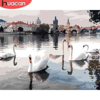 

HUACAN DIY Pictures By Number Swan Kits Hand Painted Picture Art Painting By Numbers Animal Drawing On Canvas Gift Home Decor