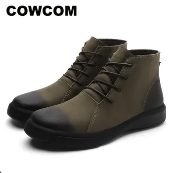 

CEVABULE 2019 Fall/Winter Personality Men's Martin Boots Leather Work Boots Anti-slip Wear-resistant Green Leather Boot