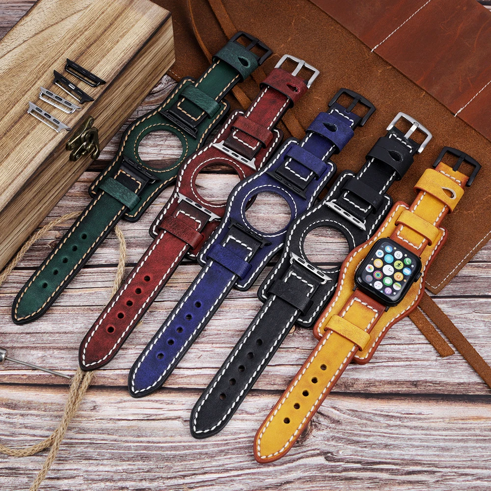 Retro Leather Strap For Apple watch band 44mm 40mm 42mm 38mm wrist