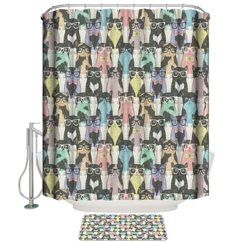 

Colorful Cat Shower Curtain Set and Anti-slip Floor Mat Outdoor Rugs