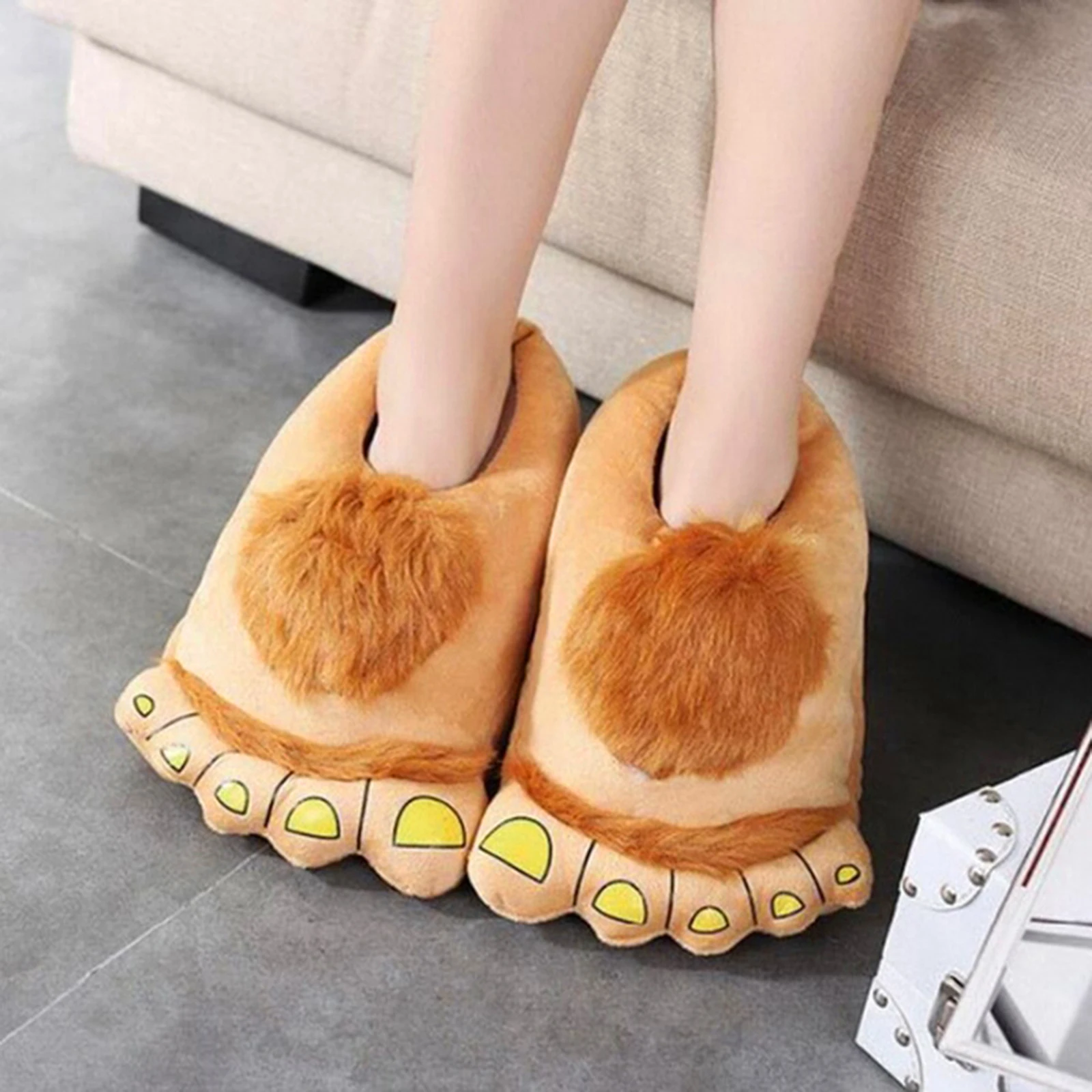 Novelty  Furry Slippers for Adult Men Women, Funny Monster Adventure  Bigfoot Indoor Floor Shoes