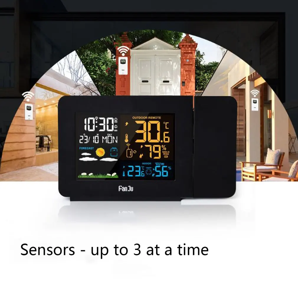 LCD Digital Projection Colorful Screen Alarm Clock Weather Forecast Temperature Humidity Multi-Function Electronic Clock