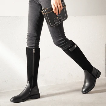 

Luxury brand knight boots women's Motorcycle boots genuine leather buckle riding boots women's knee high boots botas mujer