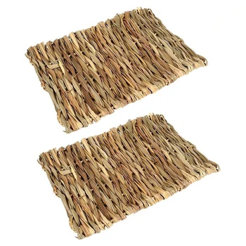 

2 Pack Small Animal Chew Toy Beds Natural Handwoven Grass Mats for Hamsters,Rabbits,Parrot Guinea Pig and Ferret 40X28cm