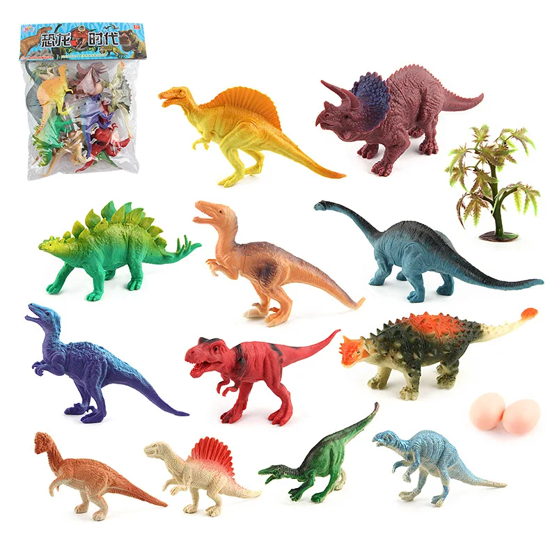 

Cross Border Dinosaur Era 12 Pieces Dinosaur World Scene Set Static Plastic Garage Kit Model Toy