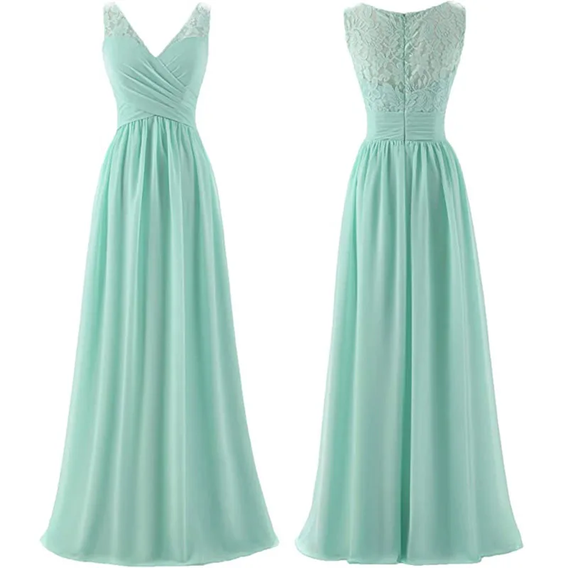 

A Line Chiffon Lace V Neck Elegant Off ShoulderPleat Evening Bridesmaid Dresses Wedding Party Formal Prom Zipper Back