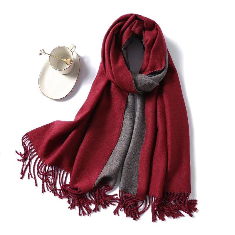 Зимний кашемировый шарф для женщин, пашмины шали и палантины, однотонный принт с кисточками, шарфы, теплый шарф для женщин - Цвет: 15
