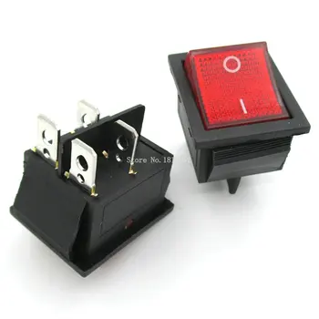 

2Pcs/Lot Red Light 4 Pin On/off Boat Button Switch 250V 15A AC AMP 125V/20A P0.5 25*31mm Rocker Switches KCD4-202