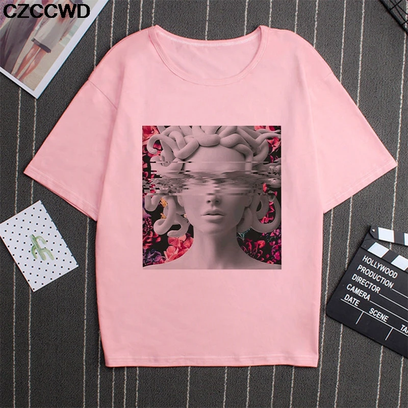 Poleras Mujer De Moda 2019 летняя футболка женская с принтом Медуза Vogue Harajuku плюс размер