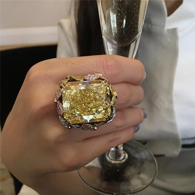 Goede Hyperbole 14K Gold Champagne Diamanten Ringen voor Vrouwen Gift Mode Bruiloft Bizuteria Edelsteen Luxe Geel Topaz Sieraden Ringen