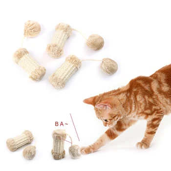 

Squeeze Sound Sisal Cylinder Ball 2pcs/set Cute Pet Cats Playing Scratching Toys Durability Chew Squeak Toys