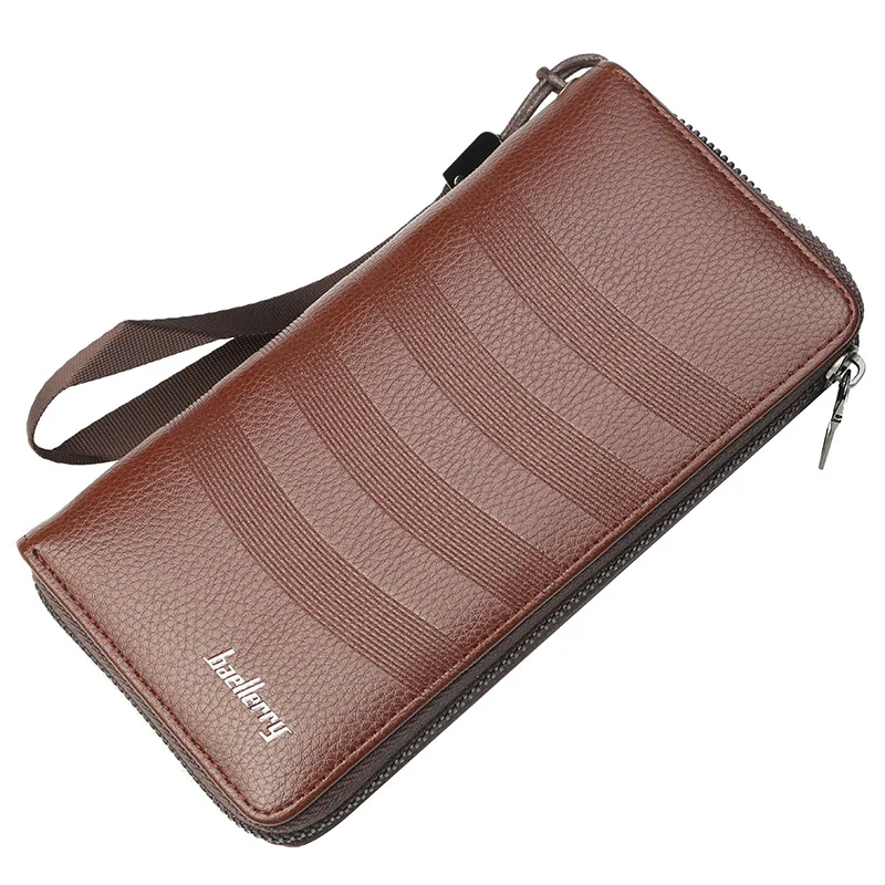 Light brown Модное поступление, мужские кошельки из искусственной кожи, большая емкость, водительские права, кошелек для телефона, повседневный мужской клатч, Длинные кошельки на молнии для монет, carteir - Цвет: Light brown