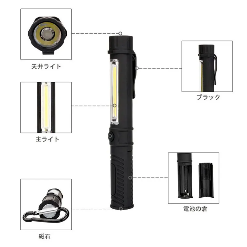 Многофункциональный COB светодиодный мини-фонарик для контроля работы светодиодный фонарик с нижним магнитом и зажимом черный/красный/синий 7