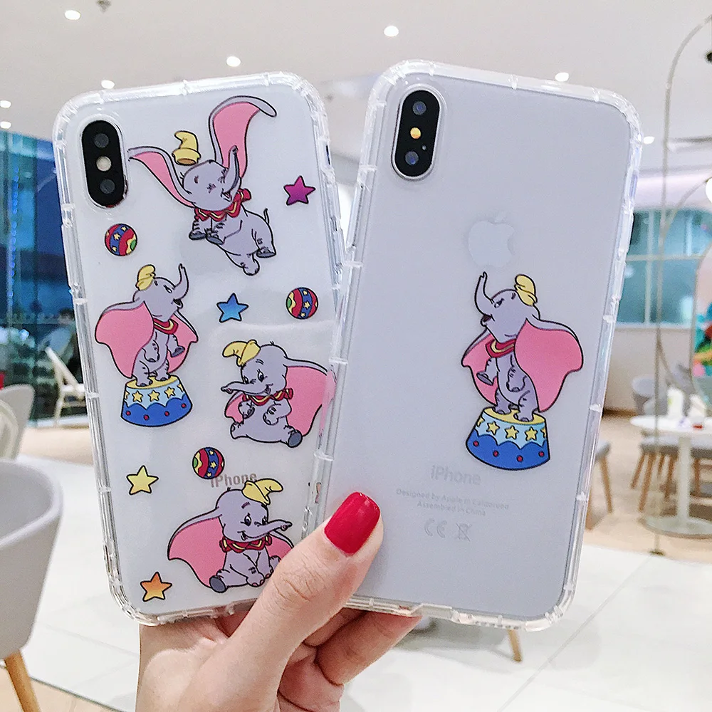 

Cartoon pink Dumbo transparent soft tpu phone case for iphone 11promax 6 6s 7 8plus cover for iphonexr x xs max