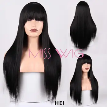 

MISS WIG Blonde Long Straight Wig With Bangs Synthetic Hair Wigs Bang With Wig For Woman Black Brown Heat Resistant Wigs
