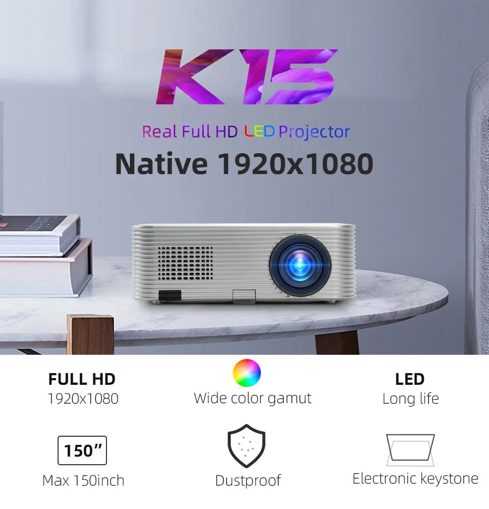 BYINTEK K15 Full HD1080P 3D 4K Android Smart WIFI LED LCD Video Projector for Smartphone projector near me