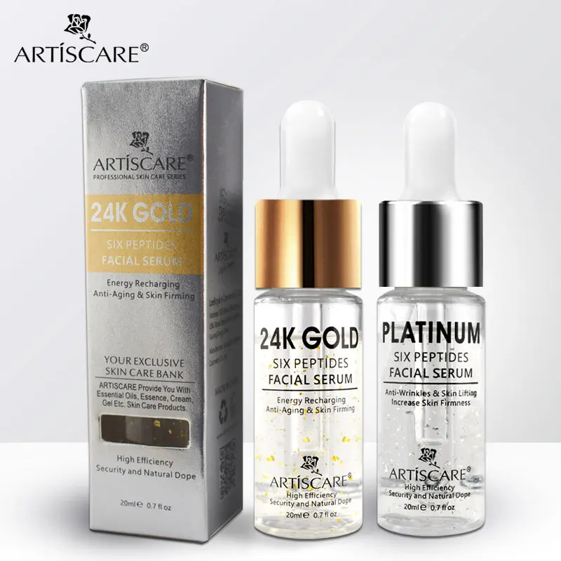 ARTISCARE Platinum + 24k Gold Six Peptides Serum for Face Hyaluronic Acid Facial Whitening and Anti-Wrinkle Skin Care 2PCS | Красота и
