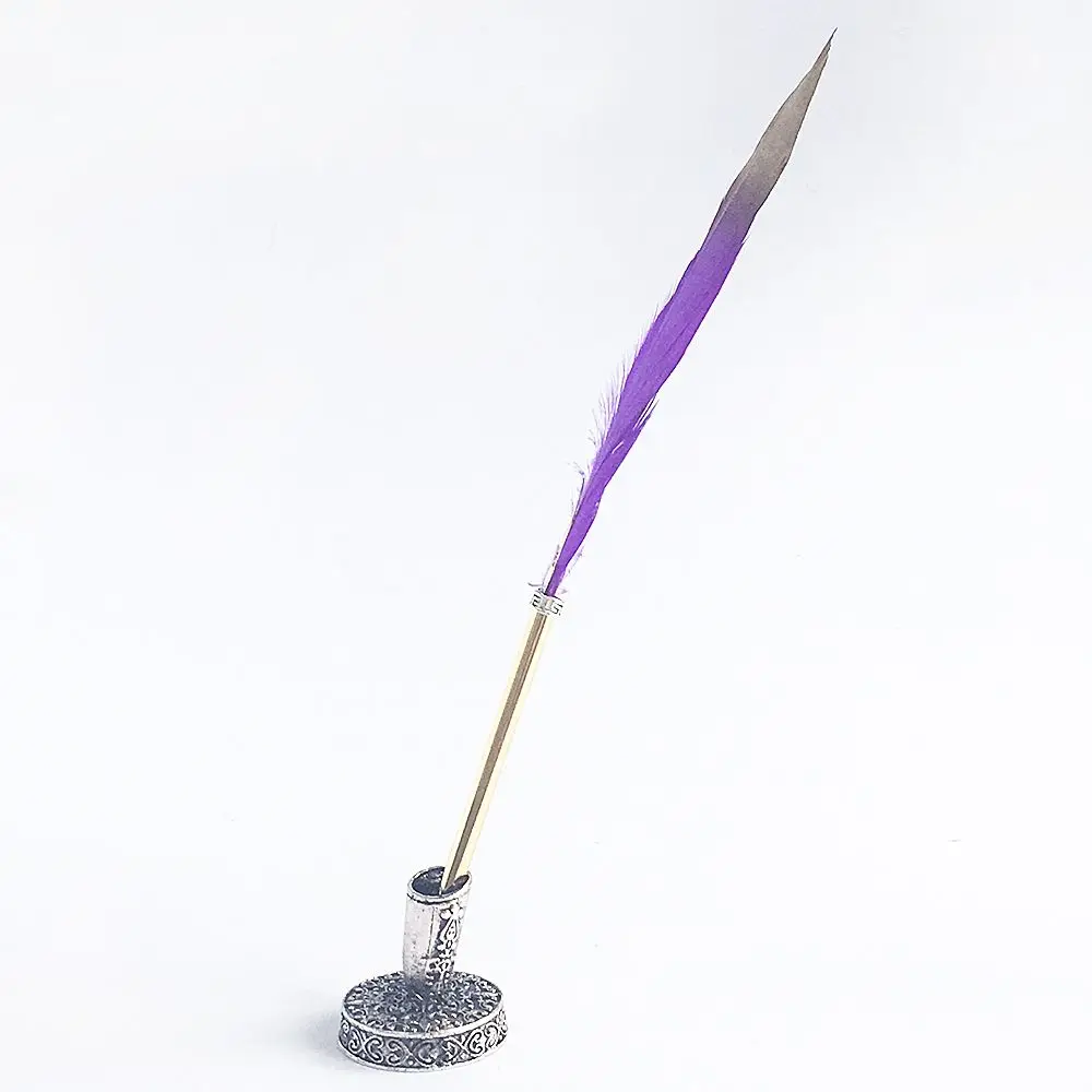 1 Set Feather Fountain Pen Calligraphy Pen Quill Oblique Fountain Luxury Pen Ink +5pcs Nib Metal for Fancy Font Office Supplies