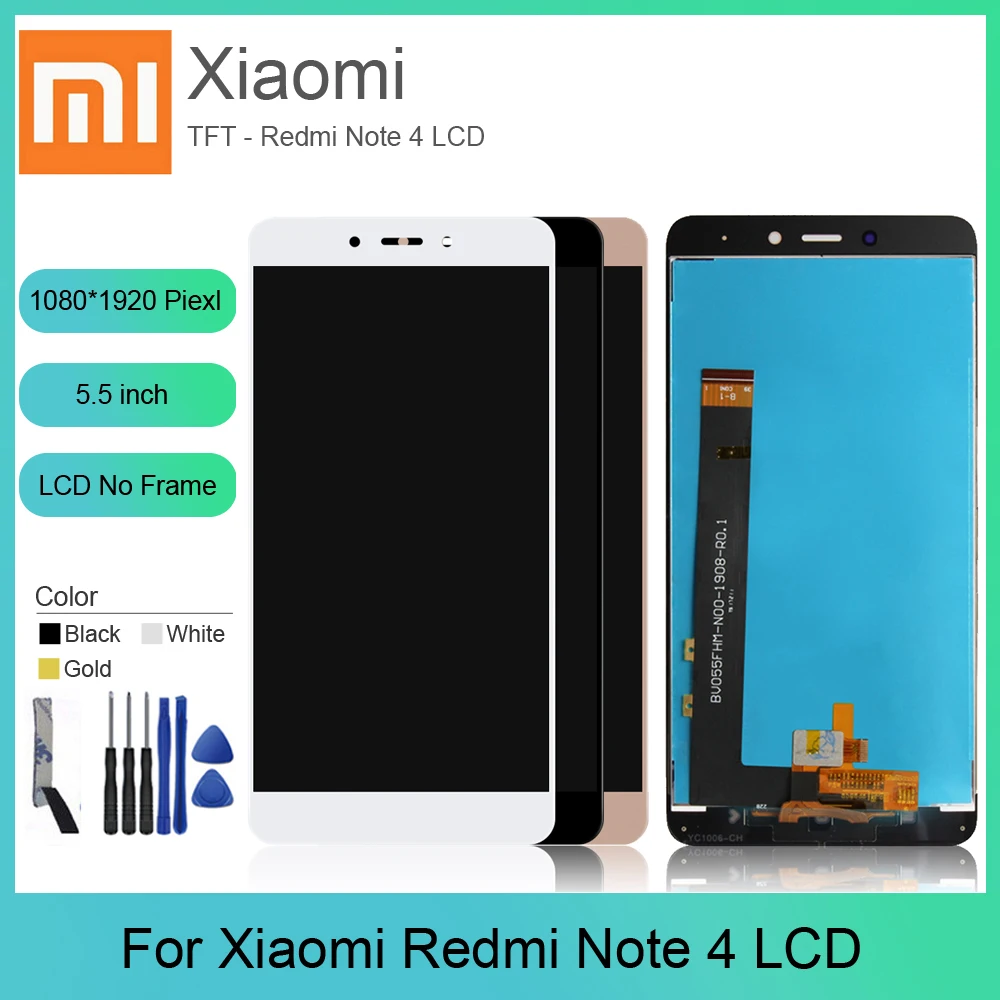 

5.5 in For XiaoMi Redmi Note 4 LCD Display+Touch Screen Digitizer Assembly +Tools Glass Panel Sensor For Note 4 Original Screen