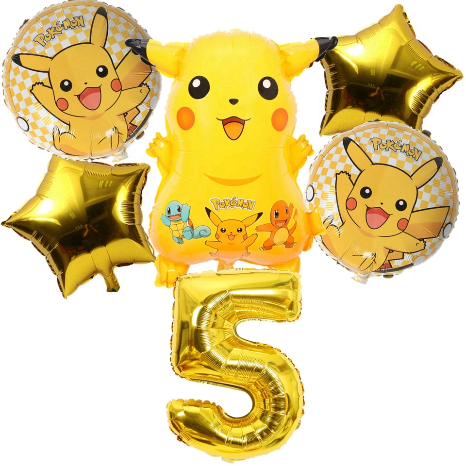 6 шт./компл. мультфильм Пикачу из Pokemon Go фольги Воздушные шары 18 дюймов круглый шар 32 дюймов номер шар Детская Игрушка Декор для вечеринки в честь Дня Рождения