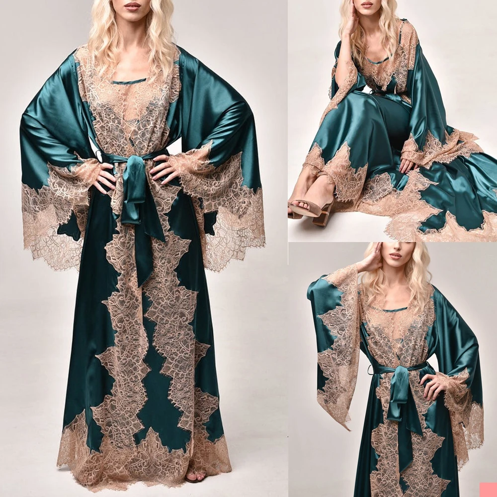 

Vintage Evening Dresses Maternity Gowns Long Sleeves Appliques Lace Silk Satin Women Dress Photography Long Robes Prom Gowns