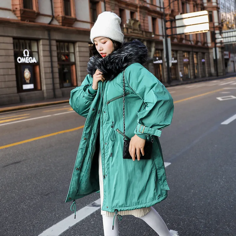 

2019 New Style Cotton-padded Clothes Women's Mid-length Parka Rex Rabbit Fur Inner Wearing Korean-style Loose Cotton Coat Winter