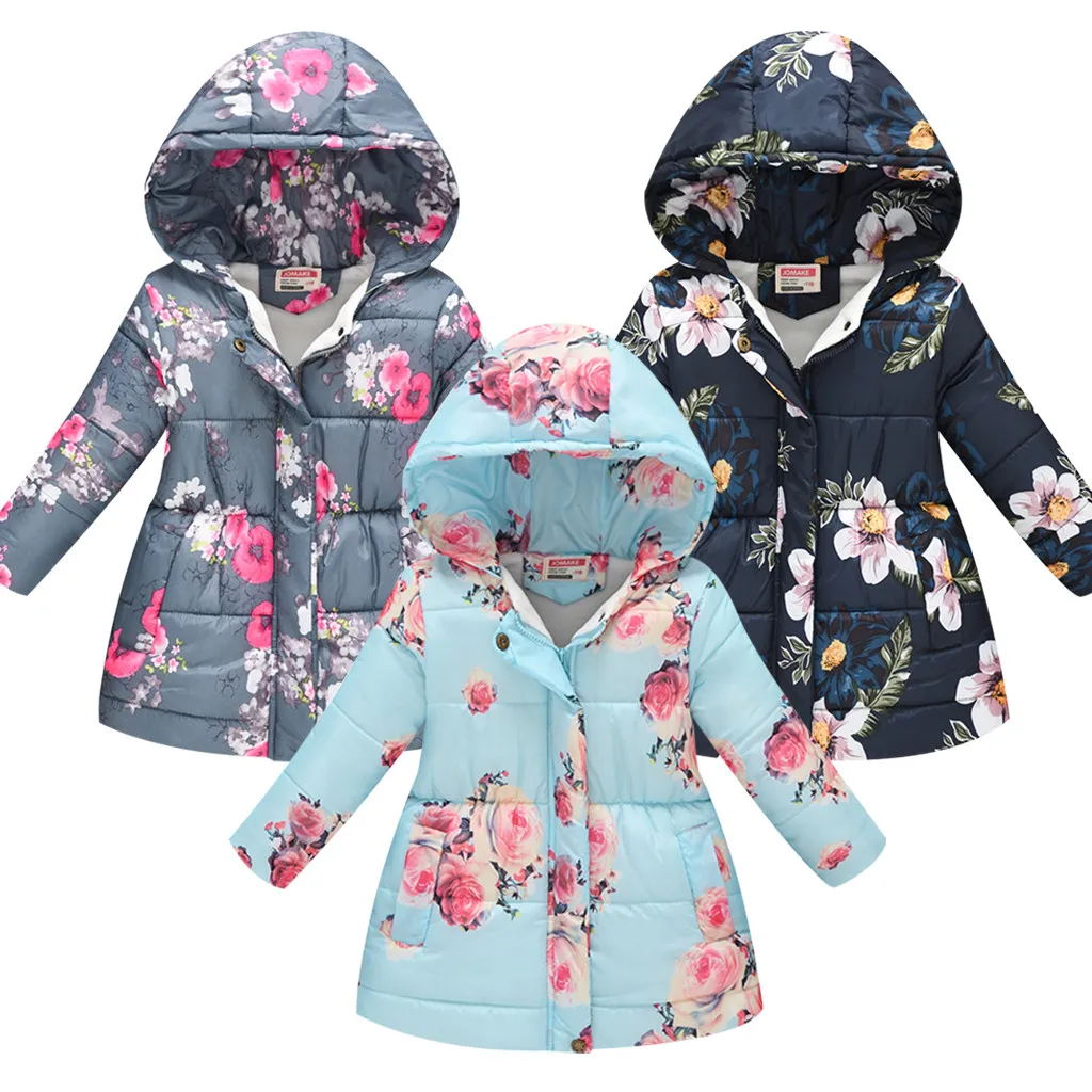 

winter kids jackets for Toddler Baby Girls Boys clothes Fashion Floral print Hooded Winter Warm Long Sleeve Windproof kids Coat