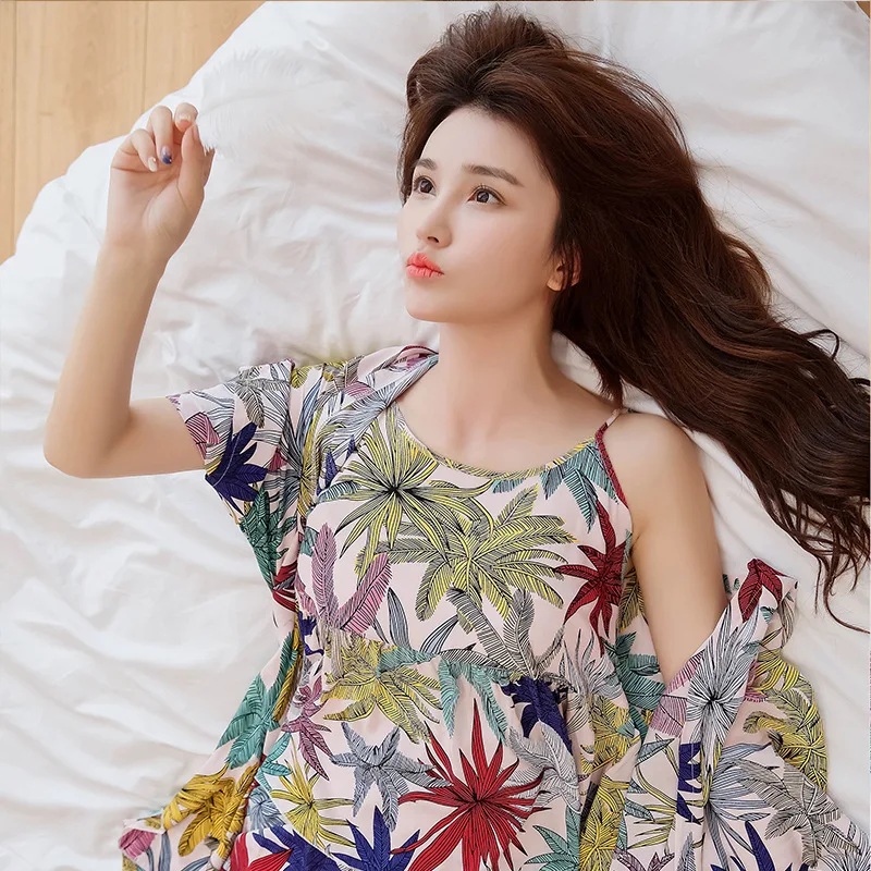 

Spring And Autumn New Style Women's Casual Hot Selling Cotton Silk Three-piece Set Pajamas Suit Long Sleeve Sweet Comfortable Ho