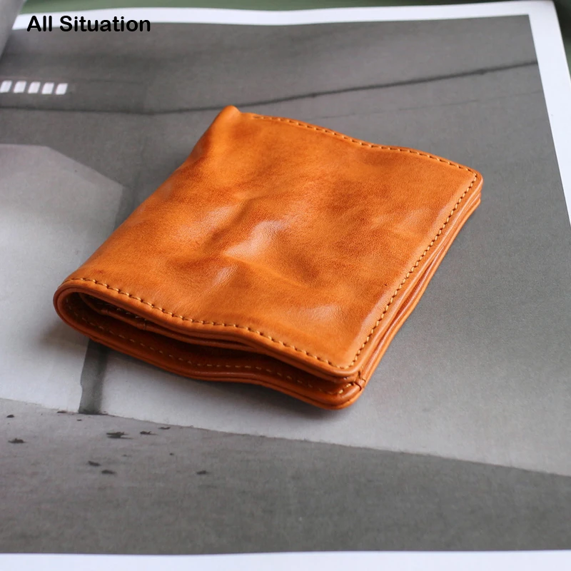

Luxury Mini Short Wallets Male Cowhide Leather Top End Vintage Bifold Purses Ladies Simple Retro Hasp Credit Card Bags