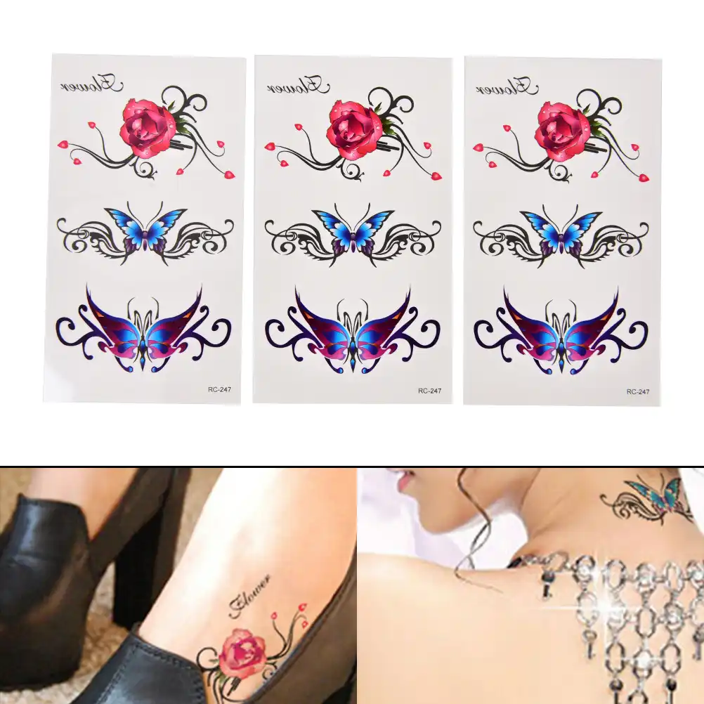 Sexy Papillon 3d Guirlande Temporaire Tatouage Corps Art Flash Tatouage Autocollants Rose Fleur Impermeable Faux Tatoo Henne Outils Aliexpress