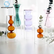 Strongwell скандинавские двухслойные витражная стеклянная гидропонная ваза цветок ваза, домашний Декор Рождественский подарок свадебные украшения стола