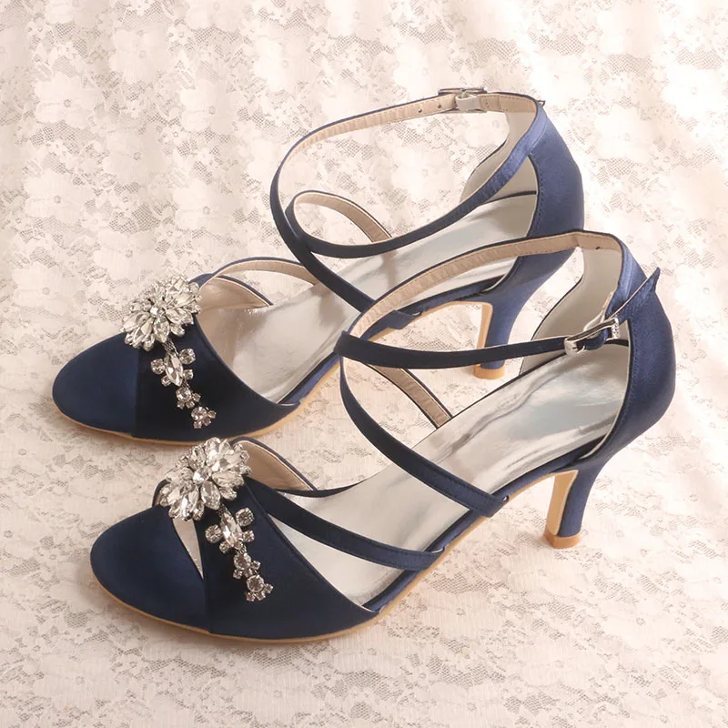 navy satin sandals