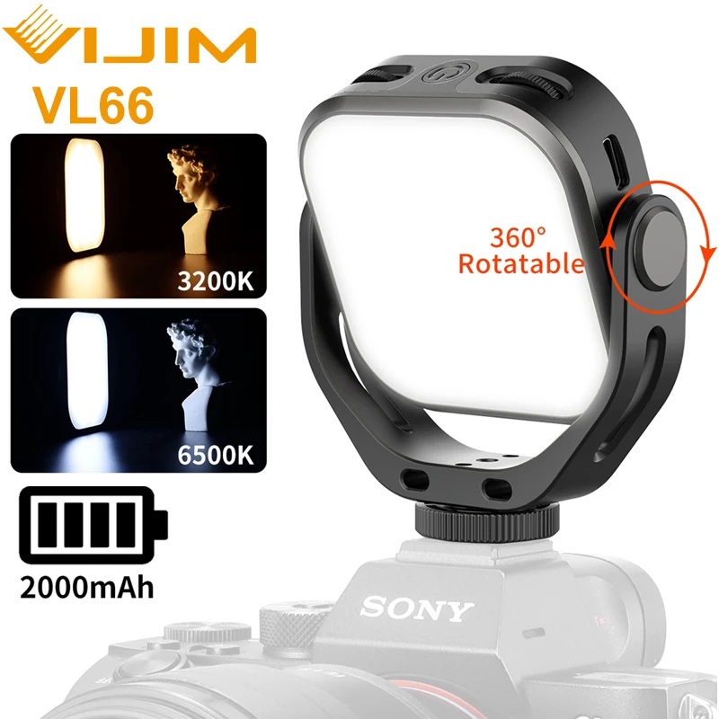 

VIJIM VL66 3200k-6500k Vlog Fill Light 360° Rotatable LED Video Light Extend Cold Shoe Built-in 2000mAh Battery with Light Stand