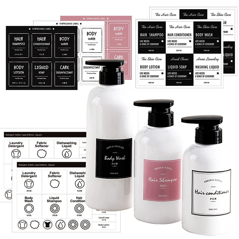 Nordic Soap Bottle Label Sticker Bathroom Shampoo Lotion Dispenser