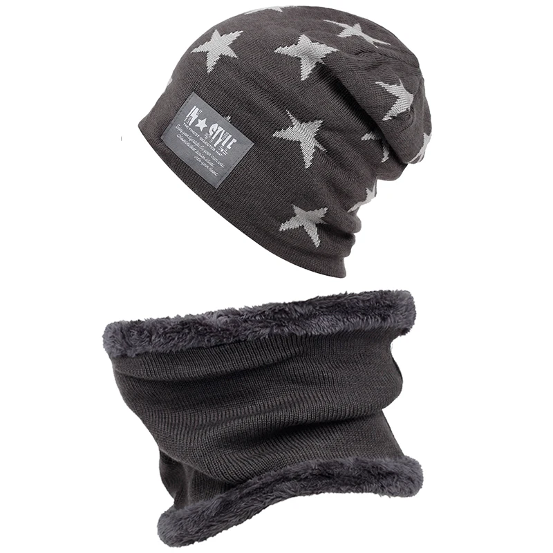Осенние и зимние новые густая шерсть шляпа модные шапки, шарфы двойного назначения cap плюс бархат теплая шапка ветрозащитный холодной Шапки - Цвет: Темно-серый