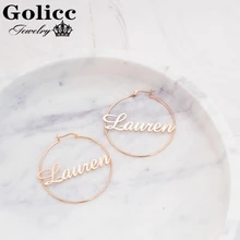 Golicc 304 Stainless Steel Letter Earrings Round Custom Name Earrings Female Nameplate Earrings Anti-allergy 25-100mm