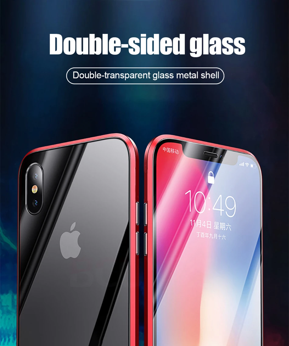 BCUYRS металлический магнитный чехол для iPhone XR XS MAX X 8 Plus 7+ Чехлы из закаленного стекла на заднюю панель с магнитом чехол для iPhone 7 6 6S Plus