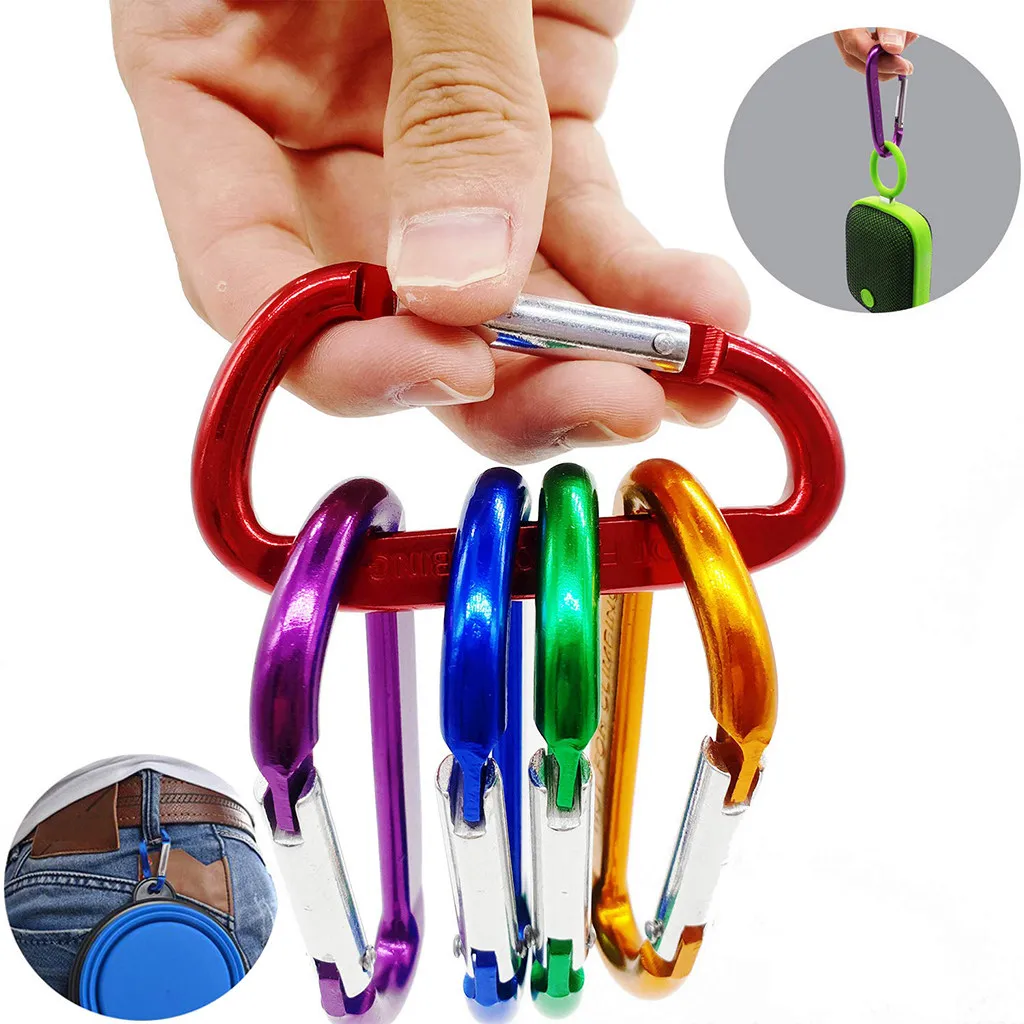 Triamisu Camping Hiking Buckle Randomly Delivered Durable Aluminum Alloy Carabiner Clasps D Shape Keychain Snap Clip Carabiner Hiking Buckle Split Spring Hook 