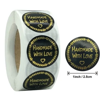 

Exquisite Round Black Bronzing Handmade with Love Sticker Seal Lables 500pcs For Business Scrapbooking Envelopes Gift Decoration