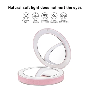 

LED Lighted Makeup Mirror Portable Travel Mini Compact Pocket Cosmetic Mirror USB Chargeable Two-side Folding Mirrors For Gift