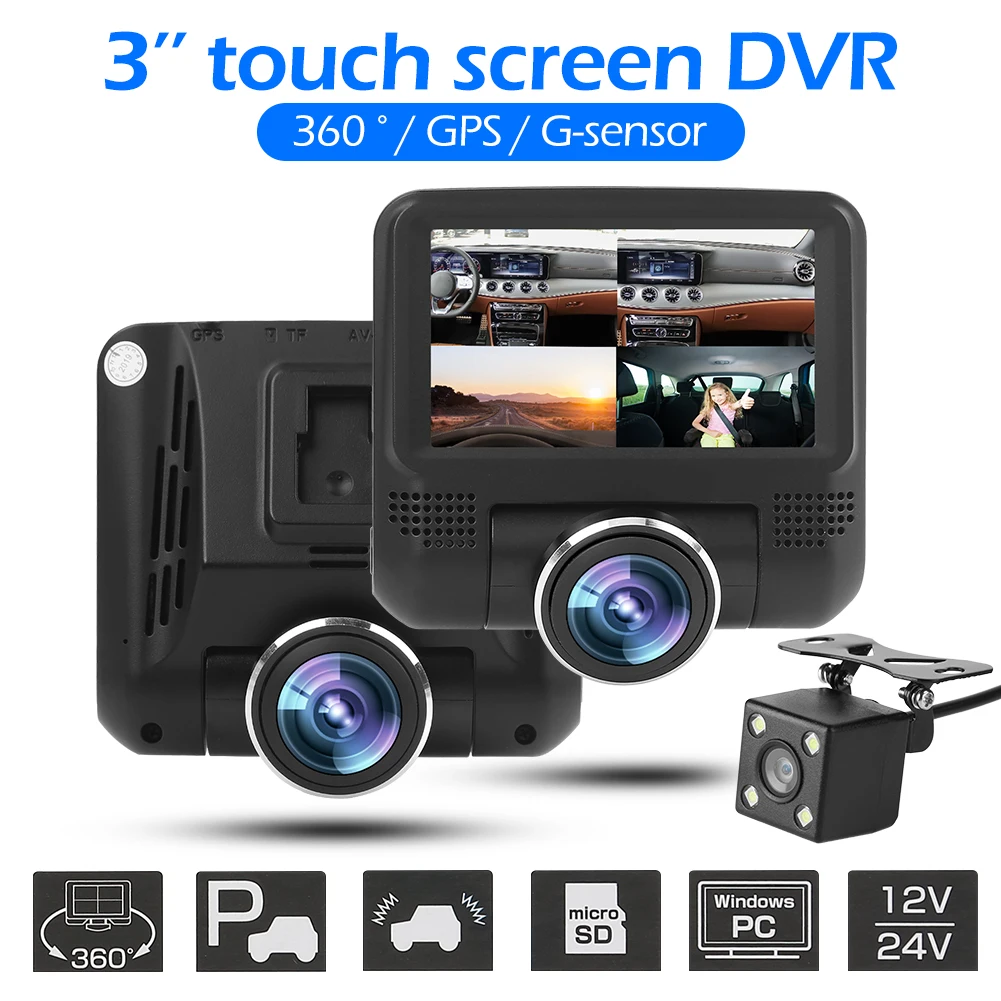 

1080P Dashboard Camera Multi-function 360 Rotatable Fisheye Lens Dashcam Video Recorder Rear View Camera GPS Logger